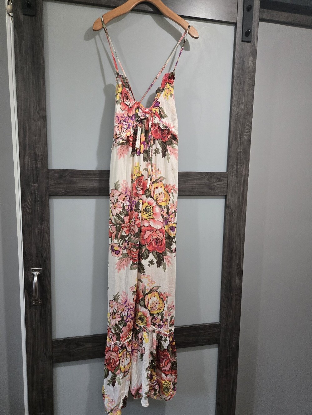 NWT Bohemian Floral Adjustable Halter Beaded Sun Maxi Dress One Size